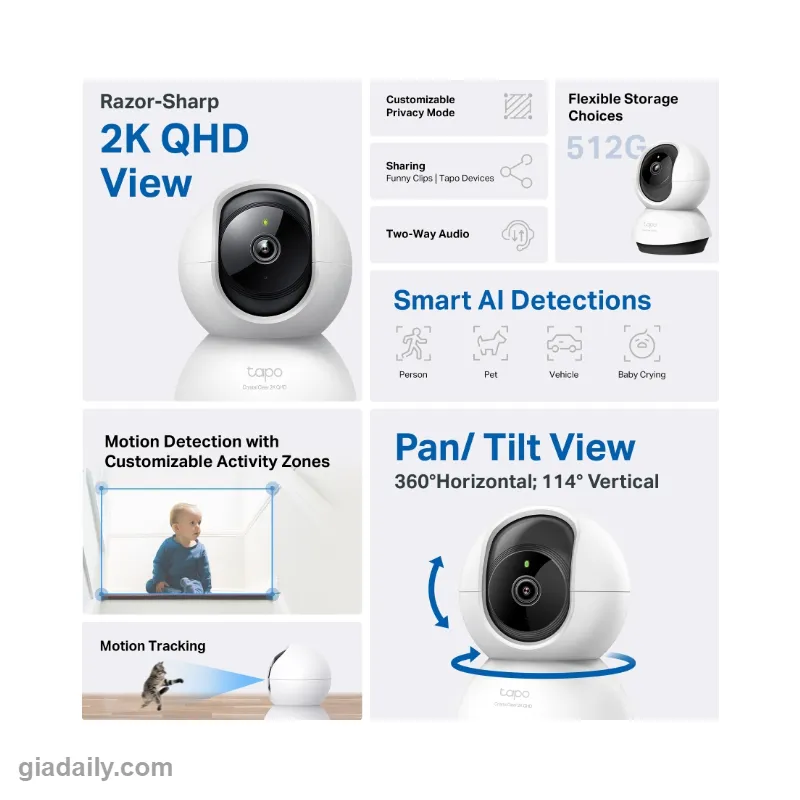 Camera Wi-Fi quay/quét Tapo C220 2K QHD AI trong nhà - Giá Đại Lý