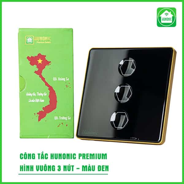 Công tắc cảm ứng BLE Hunonic Premium, HV, màu Đen (3 Nút)