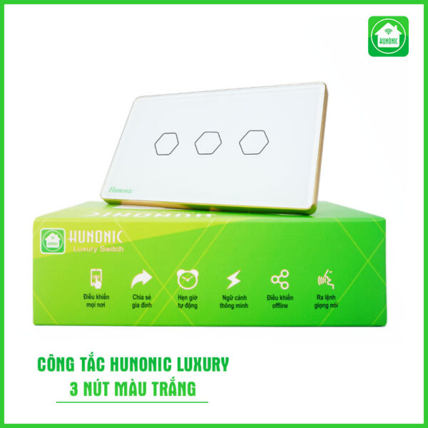 Công Tắc Thông Minh Hunonic Luxury (Hình Chữ Nhật) (Trắng) (3 Nút)