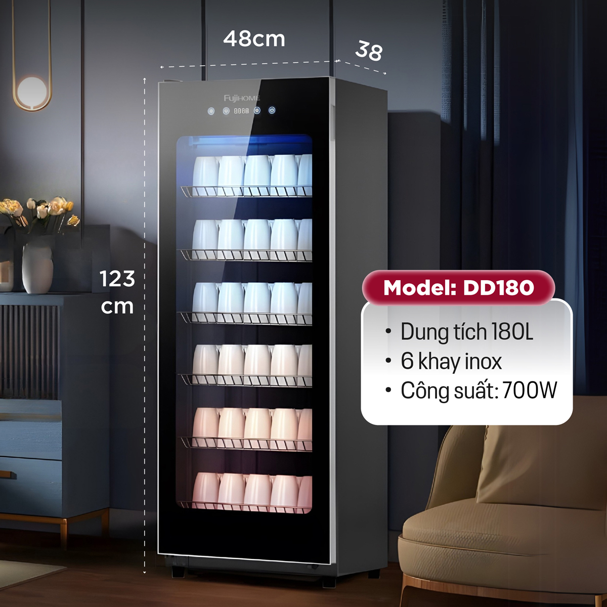 Tủ Sấy Chén Bát Tiệt Trùng Dung Tích Lớn Fujihome DD180