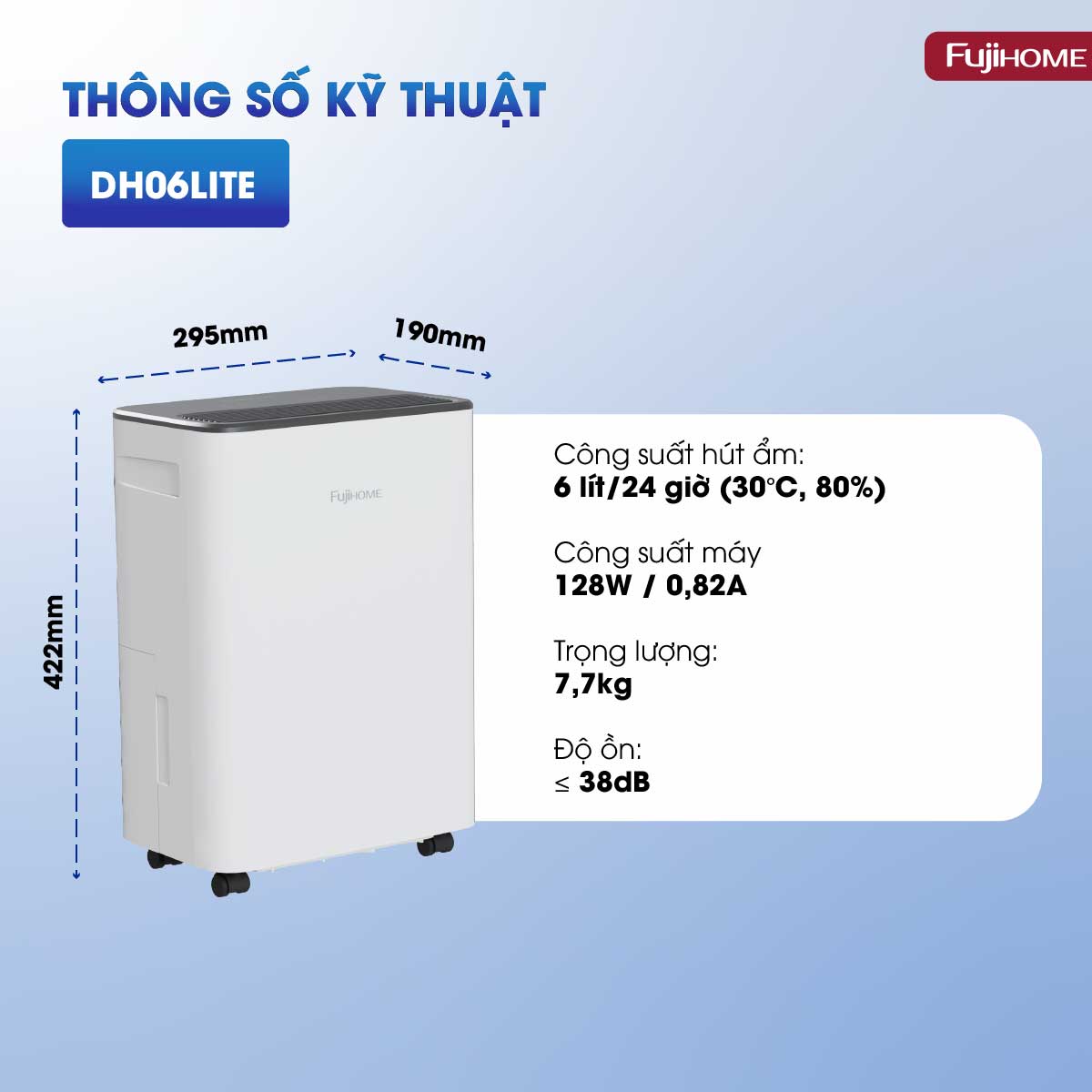 MÁY HÚT ẨM DÂN DỤNG FUJIHOME ECO-LITE DH06LITE
