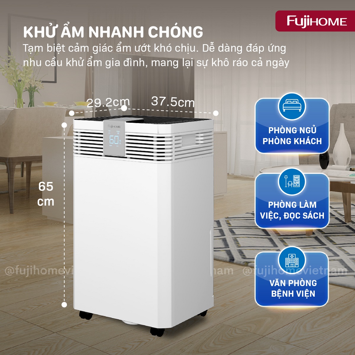MÁY HÚT ẨM CÔNG SUẤT LỚN FUJIHOME DH60W-HEPA