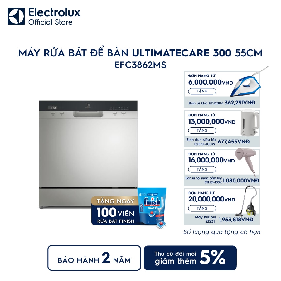 Máy rửa bát để bàn Electrolux EFC3862MS 8 bộ UltimateCare 300 – giá đại lý