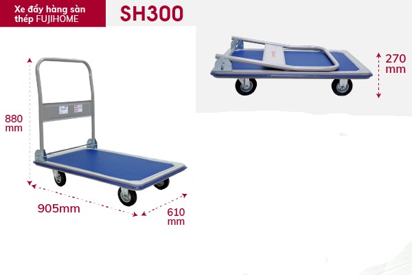 Xe đẩy hàng sàn thép 4 bánh FUJIHOME SH300