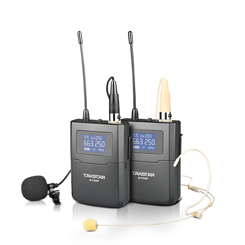 Bộ micro không dây tầm xa cài đầu, cài ve áo UHF hai kênh M2-FP