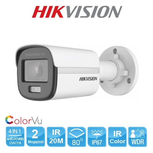 Hikvision Camera hình trụ có màu ban đêm 2MP (ColorVu) DS-2CE10DF0T-PF