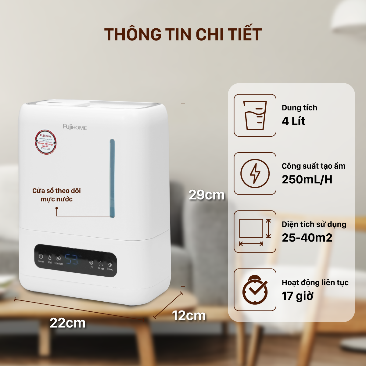 Máy Phun Sương Tạo Ẩm Xông Tinh Dầu Fujihome HM04EUV