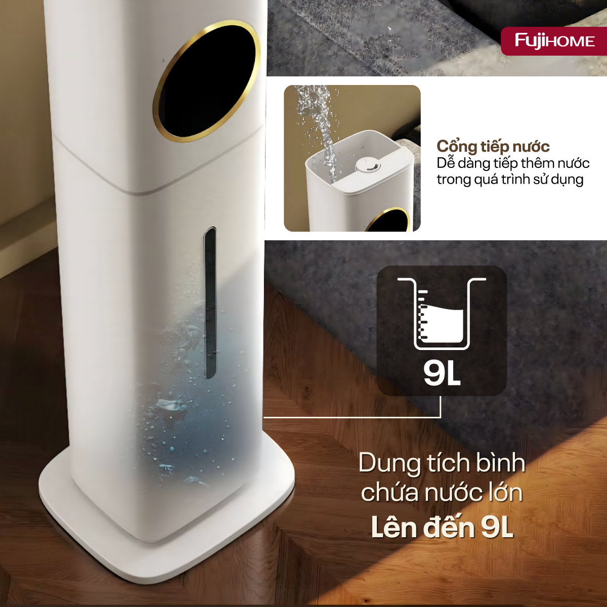 Máy tạo ẩm, xông tinh dầu, khử khuẩn UV Fujihome HM09UV1
