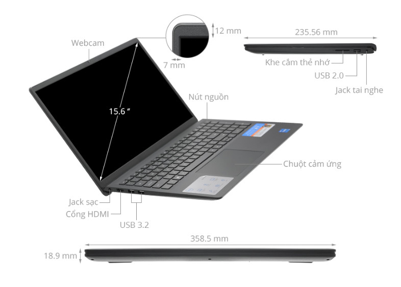 Laptop Dell Inspiron 3520 N5I5122W1 15 i5 1235U/8GB/256GB/120Hz/OfficeHS/Win11