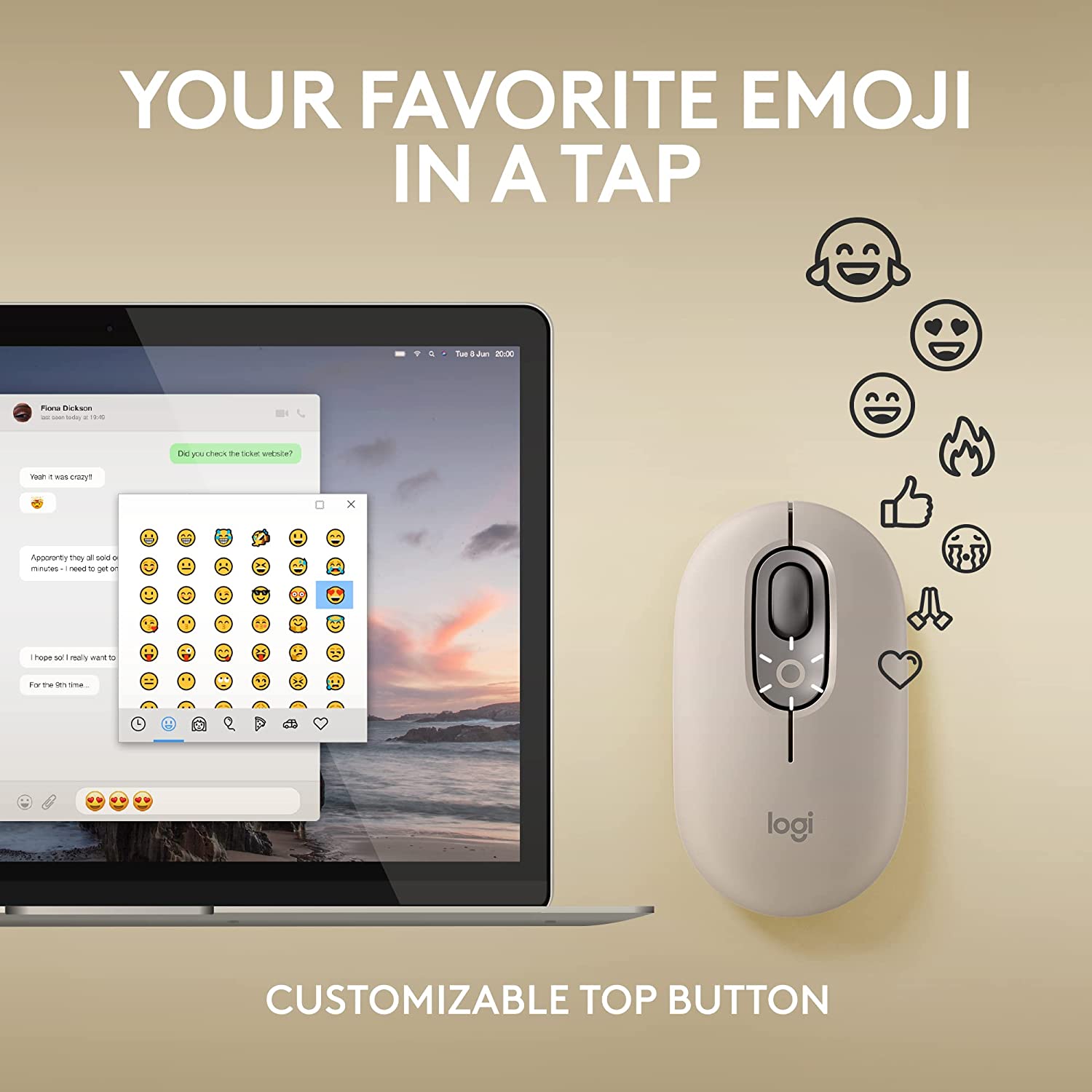 Chuột không dây Logitech POP with Emoji Xám 910-006622