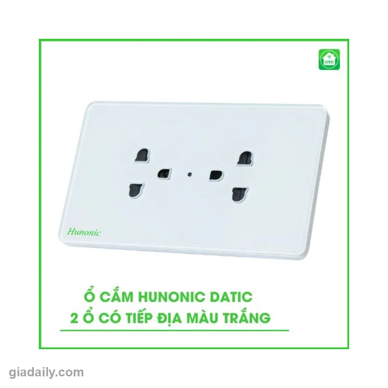 Ổ cắm Hunonic Datic 2 ổ có tiếp địa Màu Trắng - Giá Đại Lý