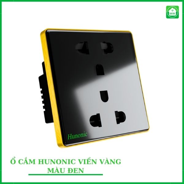 Ổ cắm Hunonic vuông viền vàng (Đen) (HNVSK02VD)