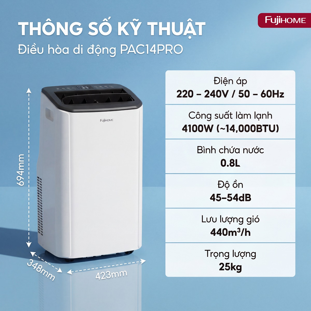 Điều hòa di động Fujihome PAC14PRO INVERTER