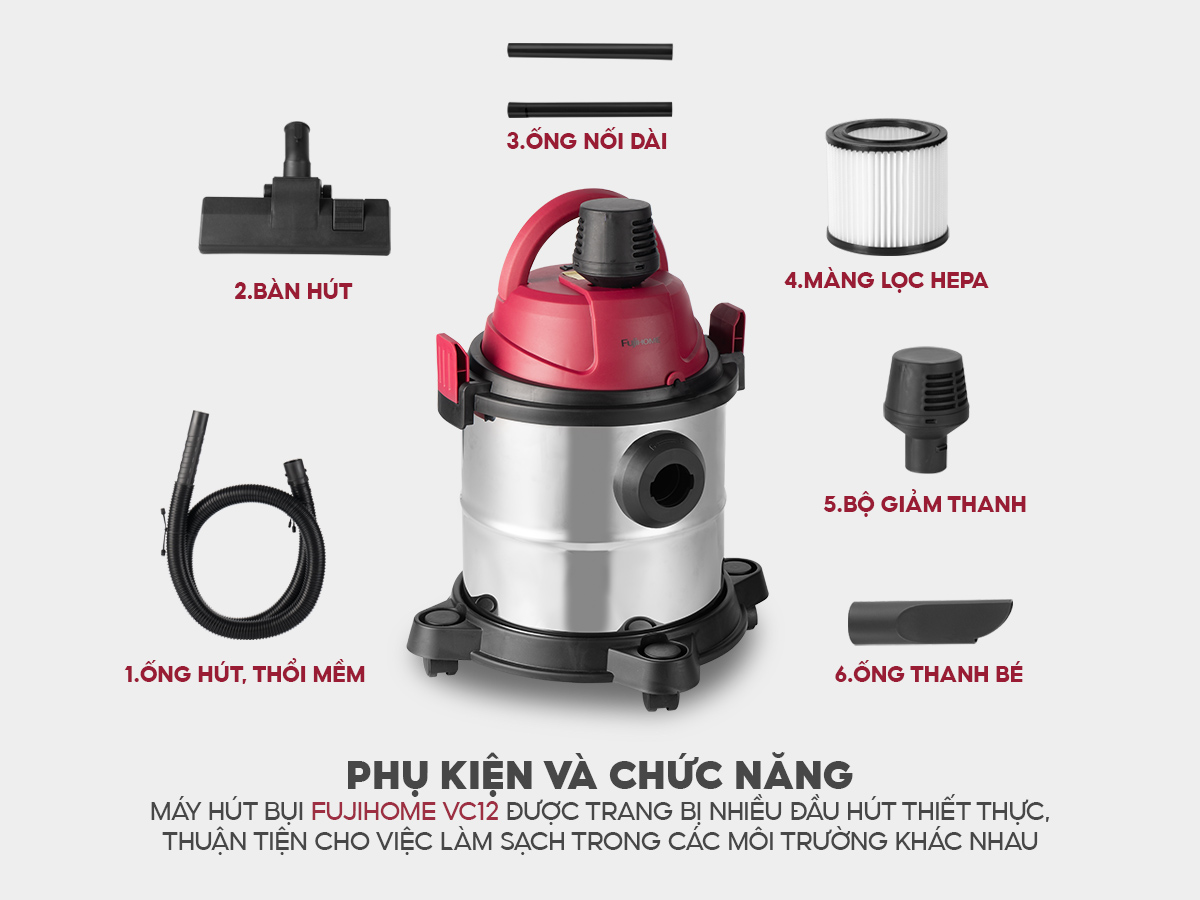 Máy hút bụi khô và ướt Fujihome VC12 (Phiên bản mới)