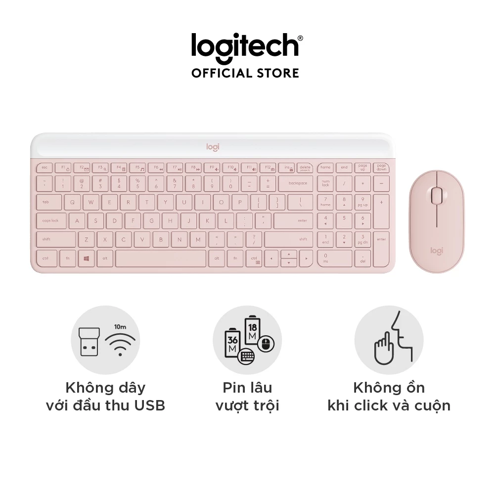 Combo chuột phím không dây Logitech MK470 (Hồng) (920-011326)