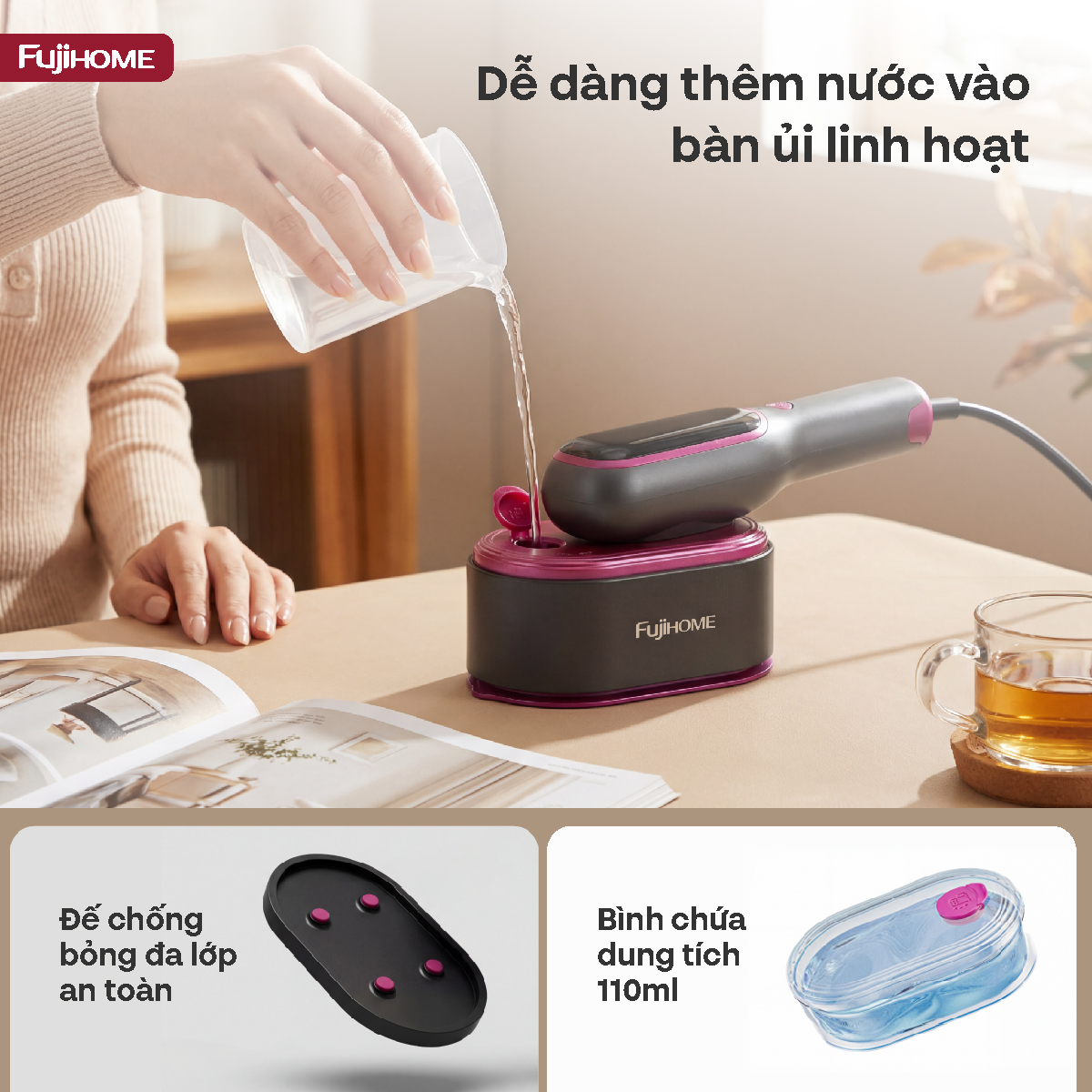 Bàn là hơi nước cầm tay Fujihome SI718AB
