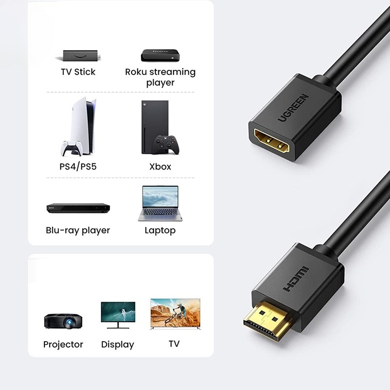 Cáp nối dài HDMI tròn 1M chính hãng Ugreen 10141