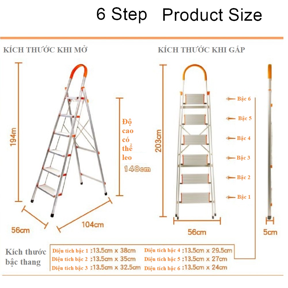 Thang 6 bậc xếp gọn chữ A (6 Step) THANG XP-6STEP