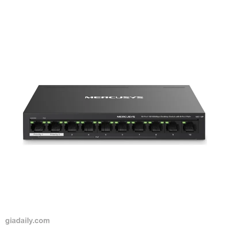 Switch PoE 10 cổng Mercusys MS110P 8 cổng PoE+ 65W - Giá Đại Lý