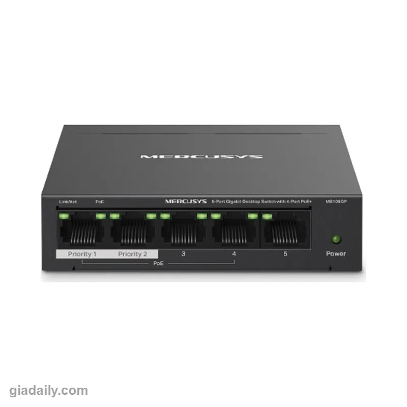 Switch PoE 5 cổng Mercusys MS105GP 4 cổng PoE+ 65W - Giá Đại Lý