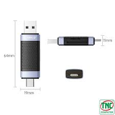 Đầu đọc thẻ nhớ TF/SD Dual Port USB 2.0 + TypeC 2.0 CD2D-AC2-BK-EP