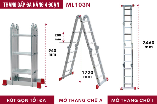 Thang nhôm gấp đa năng 4 đoạn FUJIHOME ML103N