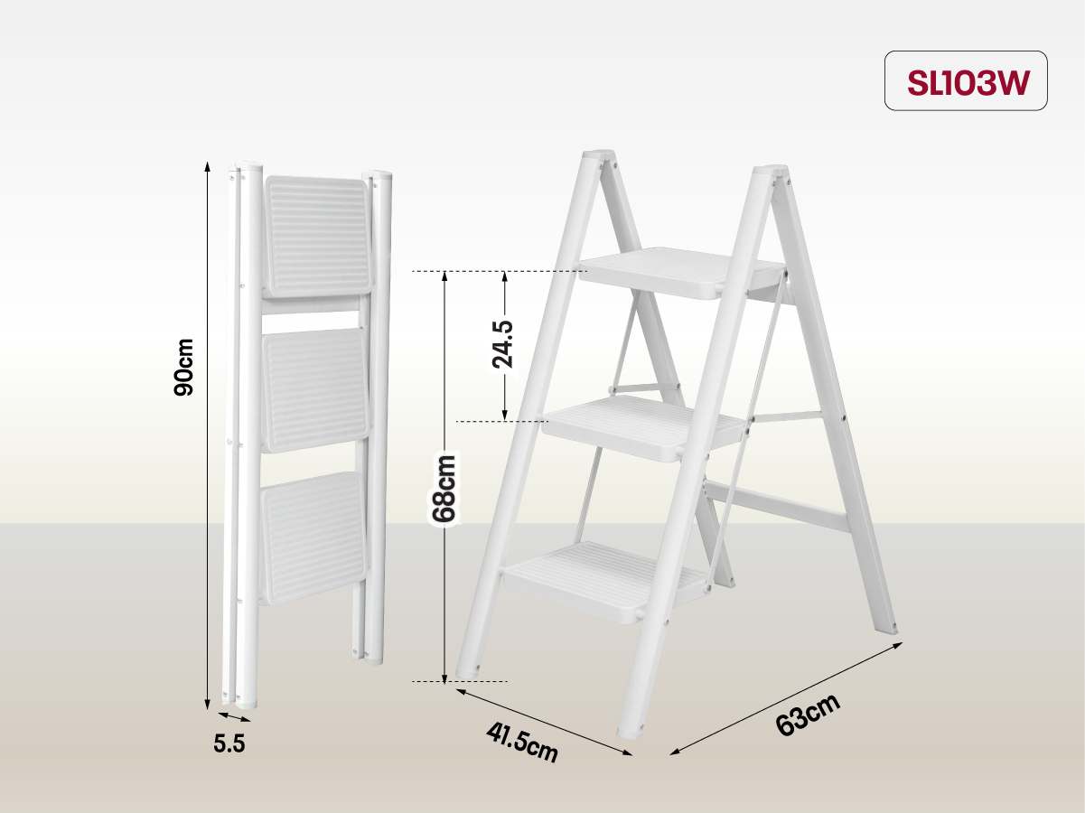 Thang ghế gấp gọn thông minh 3 bậc FUJIHOME SL103W (Màu Trắng)