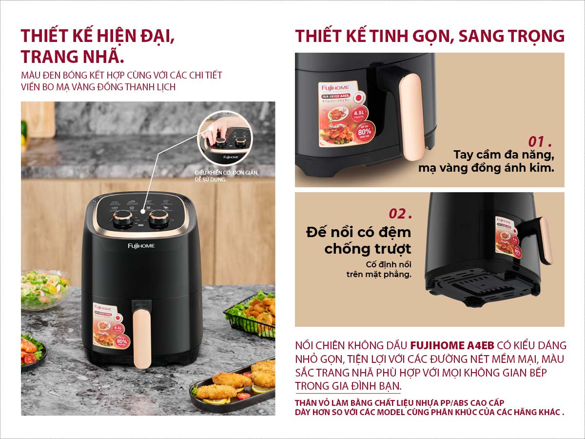 NỒI CHIÊN KHÔNG DẦU FUJIHOME A4EB 4.5LÍT