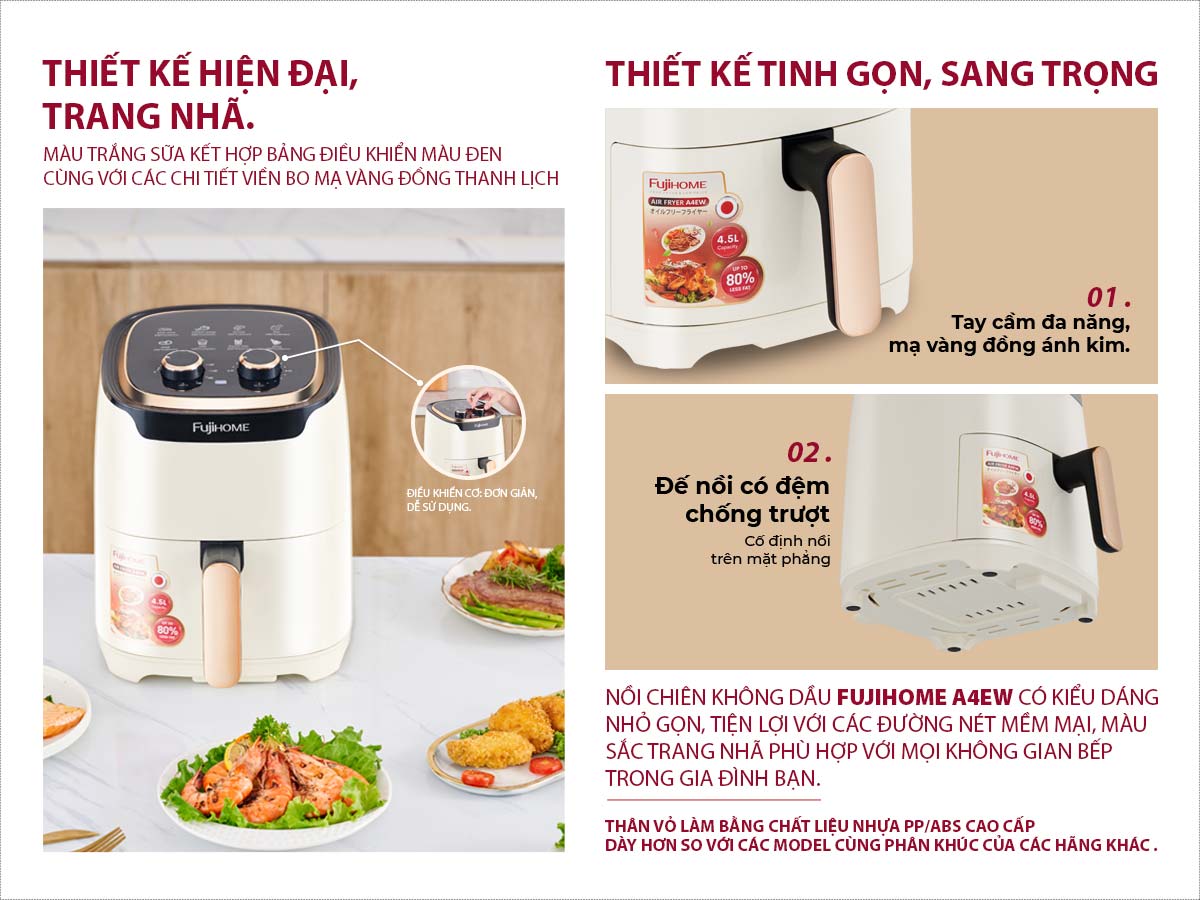 NỒI CHIÊN KHÔNG DẦU FUJIHOME A4EW 4.5LÍT