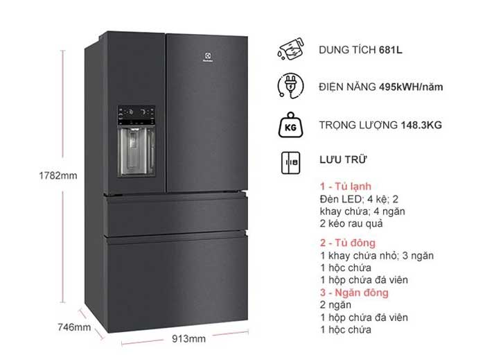 Tủ lạnh Electrolux Inverter 617 lít EHE6879A-B | Hàng chính hãng