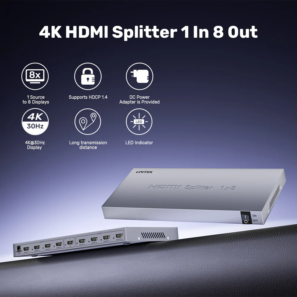 Bộ Chia HDMI 1.4 1-8 UNITEK V1132A01-EU 4K 4K30HZ
