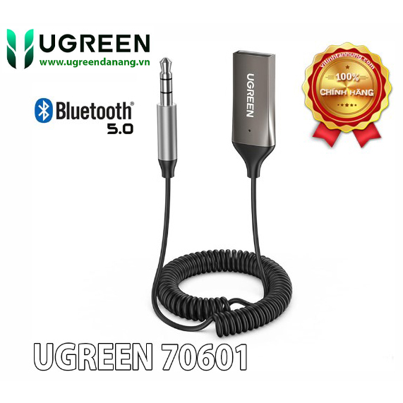 Bộ thu Bluetooth 5.0 cho ô tô, cáp lò xo dài 1,5M hỗ trợ Mic cổng 3.5mm Ugreen 70601 cao cấp