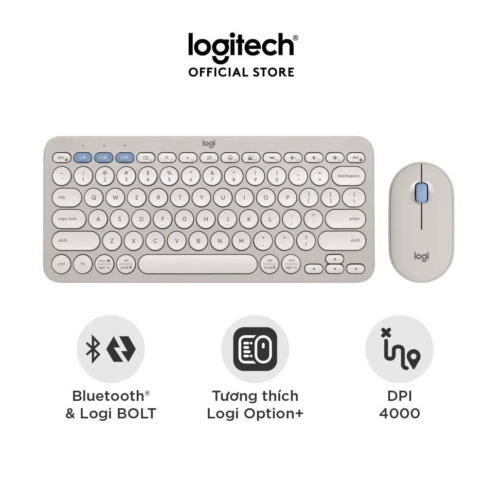 Pebble 2 Combo, Bàn phím Bluetooth Logitech K380s và chuột Logitech M350s (Xám) (920-012191)