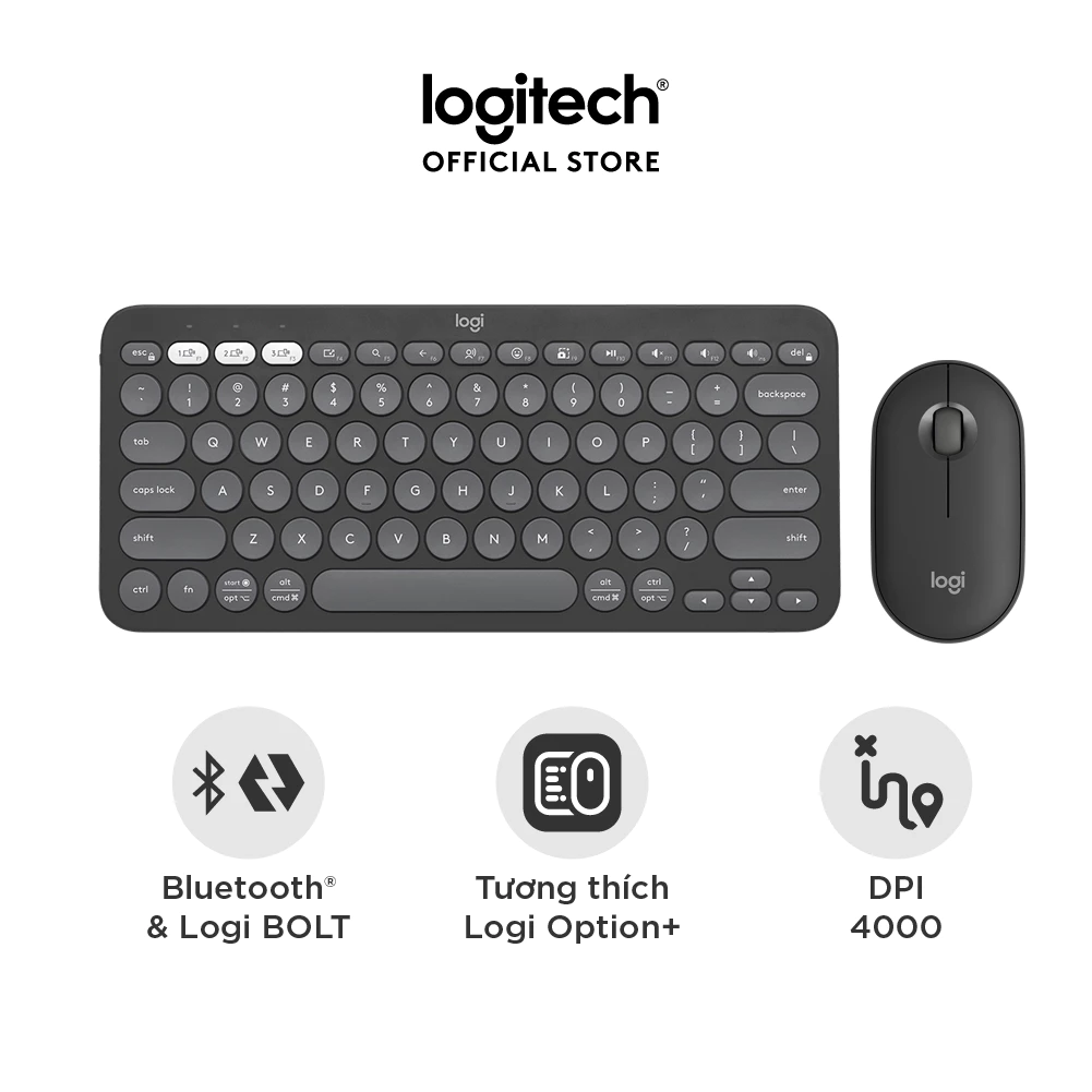 Pebble 2 Combo, Bàn phím Bluetooth Logitech K380s và chuột Logitech M350s (Đen) (920-012187)