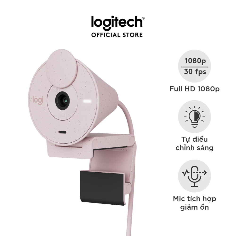 webcam máy tính logitech brio 300 graphite (Hồng) (960-001449)