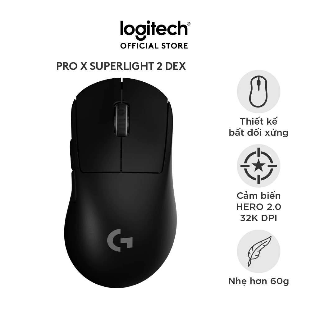 Chuột Logitech PRO X SUPERLIGHT 2 DEX (Đen) (910-007359)