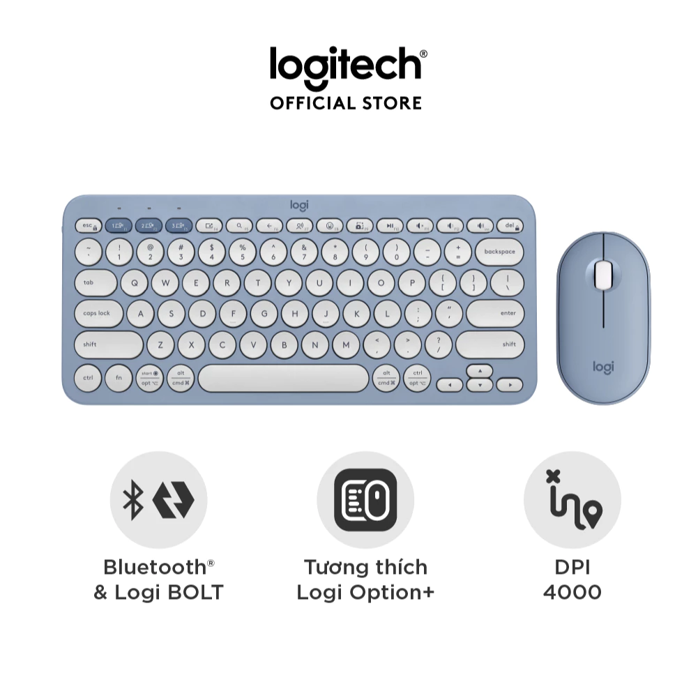 Pebble 2 Combo, Bàn phím Bluetooth Logitech K380s và chuột Logitech M350s (Xanh) (920-012190)