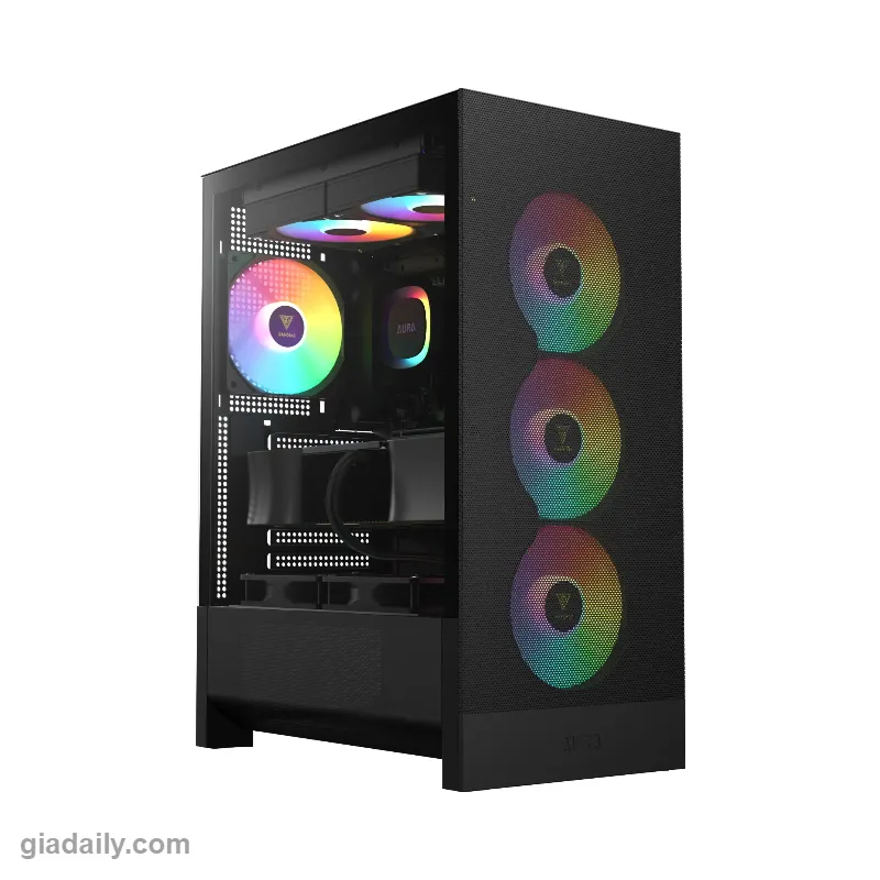 Vỏ case GAMDIAS AURA GC15 ARGB Mid Tower Đen - Giá Đại Lý