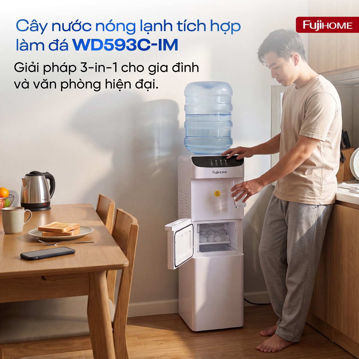 Fujihome WD593C-IM - cây nước nóng lạnh làm đá 10kg/ngày, giá sỉ