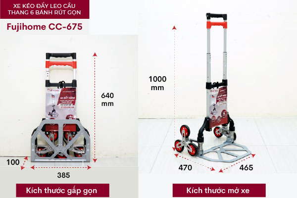 Đẩy Leo Cầu Thang 6 Bánh Rút Gọn FUJIHOME CC-675