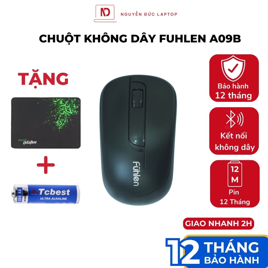 Chuột Không Dây Fuhlen A09B Chính Hãng Bảo hành 12 tháng, Chuột USB Wireless Laptop, Macbook. Tặng kèm bàn di chuột