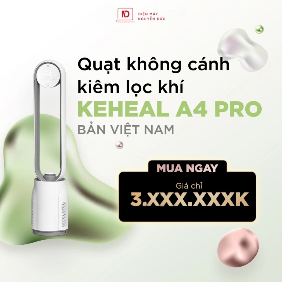 Quạt không cánh kiêm lọc khí Keheal A4 Pro – Lõi lọc Hepa H13 tăng khả năng lọc khí, UV khử khuẩn, ion âm
