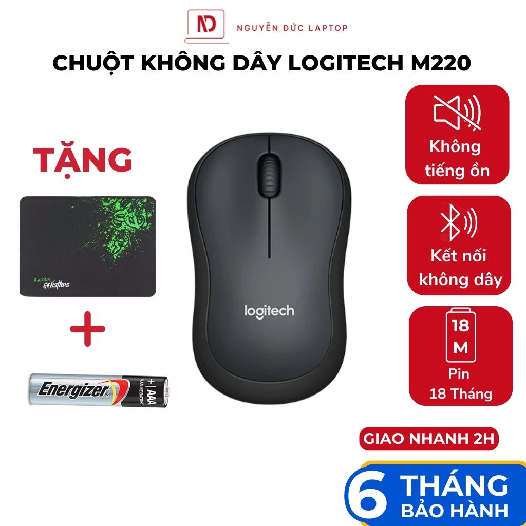 Chuột Không Dây Logitech M220 Silent Không Ồn Pin 1.5 năm, Chuột Logitech USB Wireless cho Laptop (tặng bàn di chuột)