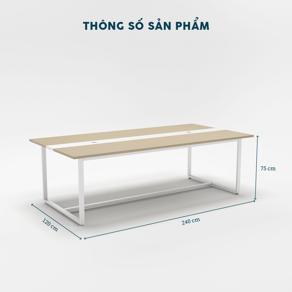 Bàn Phòng Họp Chân Sắt Trắng Mặt Gỗ Công Nghiệp BHT_240