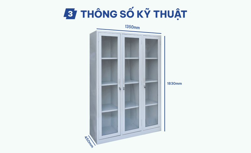 Tủ Hồ Sơ Sắt 3 Khoang Kính Trong Suốt K7(3BK)