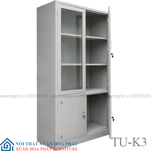 Tủ Tài Liệu, Tủ Sắt Văn Phòng 2 Cánh Kính Sơn Tĩnh Điện K3