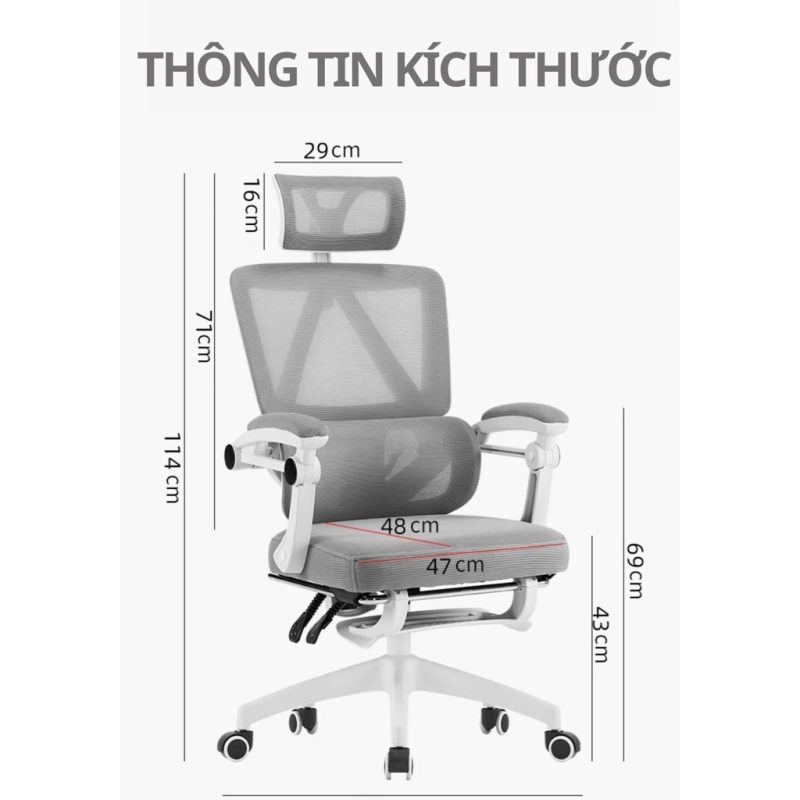 Ghế Công Thái Học, Ghế Văn Phòng Tựa Đầu Chân Xoay Ngả lưng Thư Giãn, Có Gác Chân TMS09
