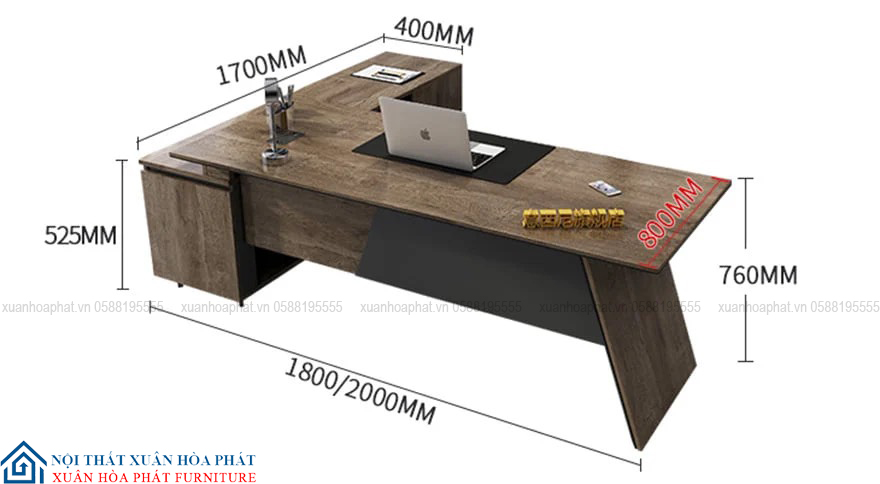Bàn Giám Đốc Gỗ MDF Thiết Kế Độc Đáo, Ấn Tượng BGD_04