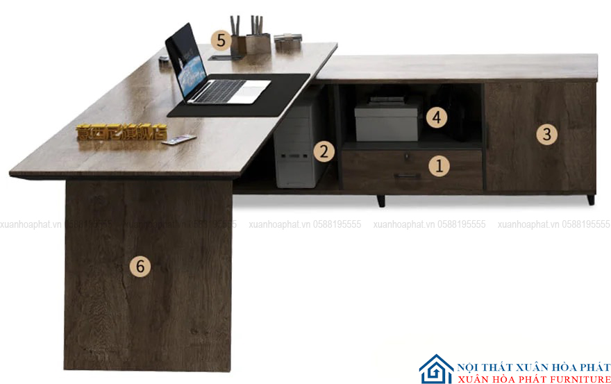 Bàn Giám Đốc Gỗ MDF Thiết Kế Độc Đáo, Ấn Tượng BGD_04