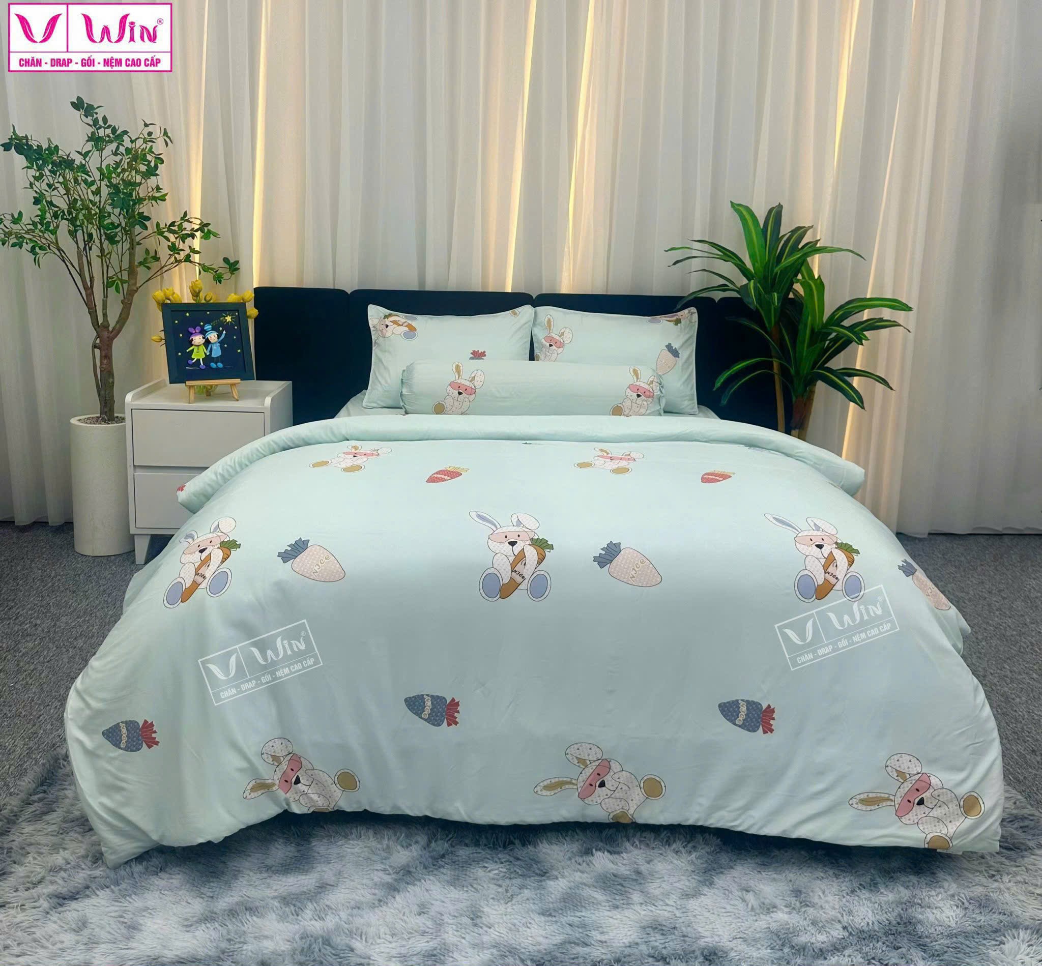 BỘ DRAP LỤA TENCEL 5 MÓN THẮNG LỢI HOẠ TIẾT